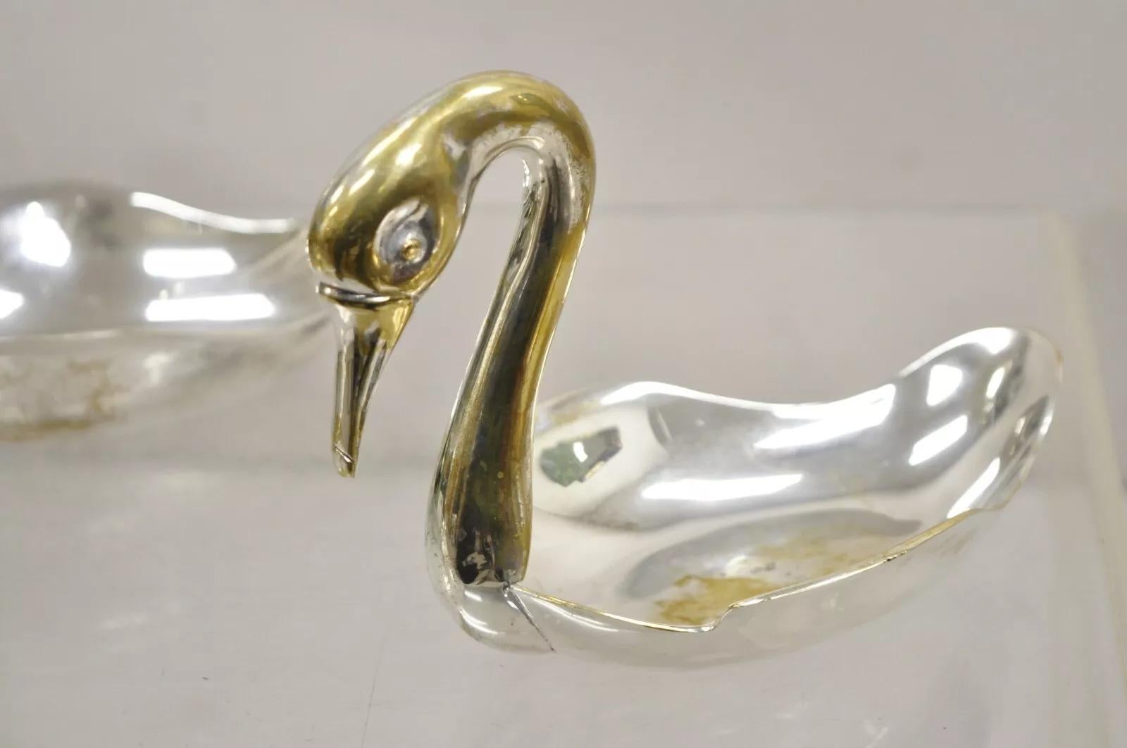 Modern Figural Silver Plated Copper Swan Bird Candy Dish Trinket Bowl - 2 Pcs In Good Condition For Sale In Philadelphia, PA