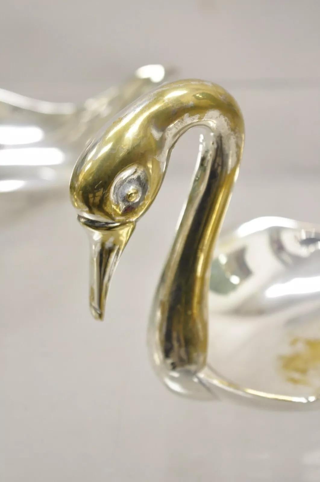 Modern Figural Silver Plated Copper Swan Bird Candy Dish Trinket Bowl - 2 Pcs For Sale 1