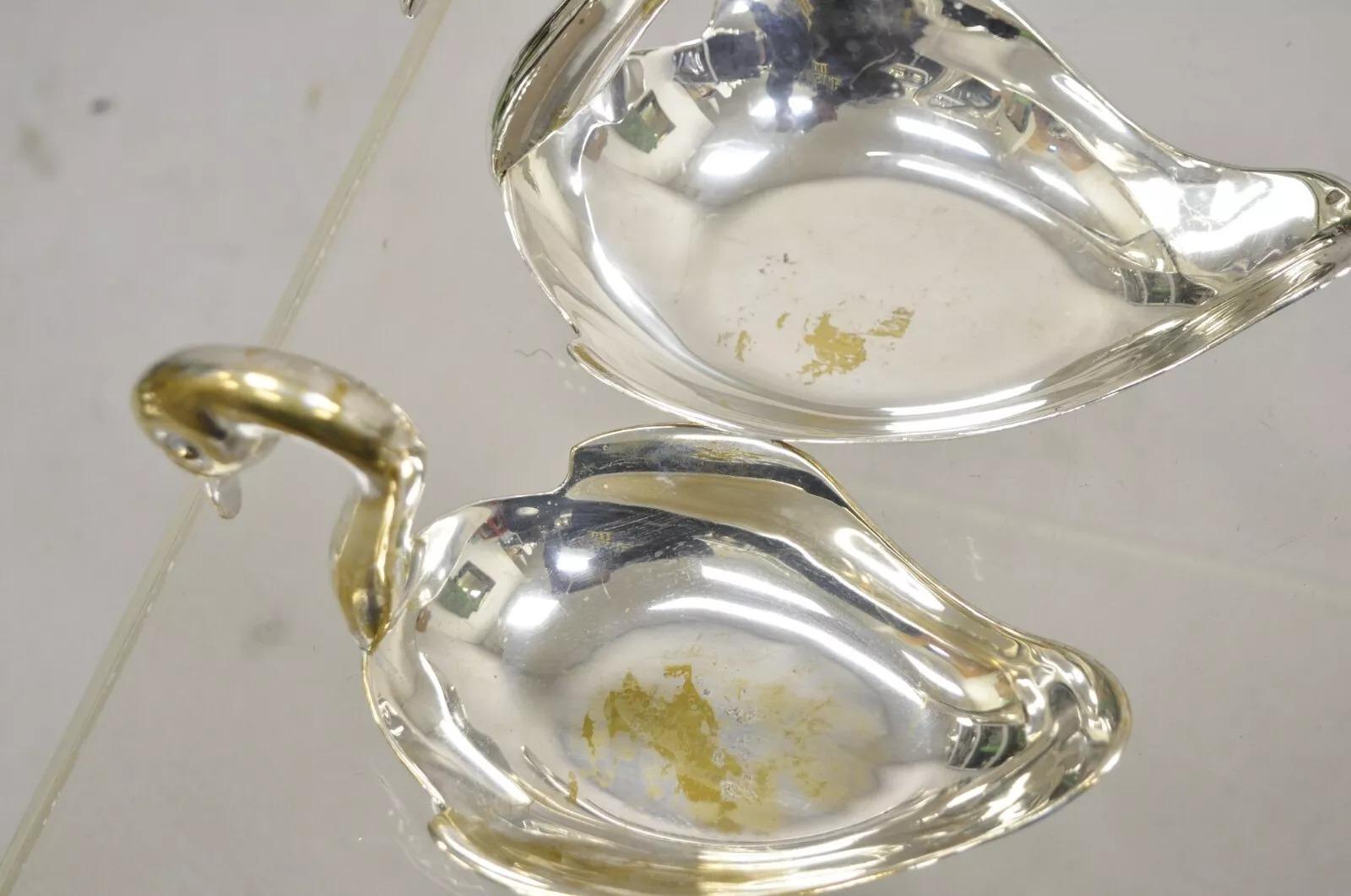 Modern Figural Silver Plated Copper Swan Bird Candy Dish Trinket Bowl - 2 Pcs For Sale 2