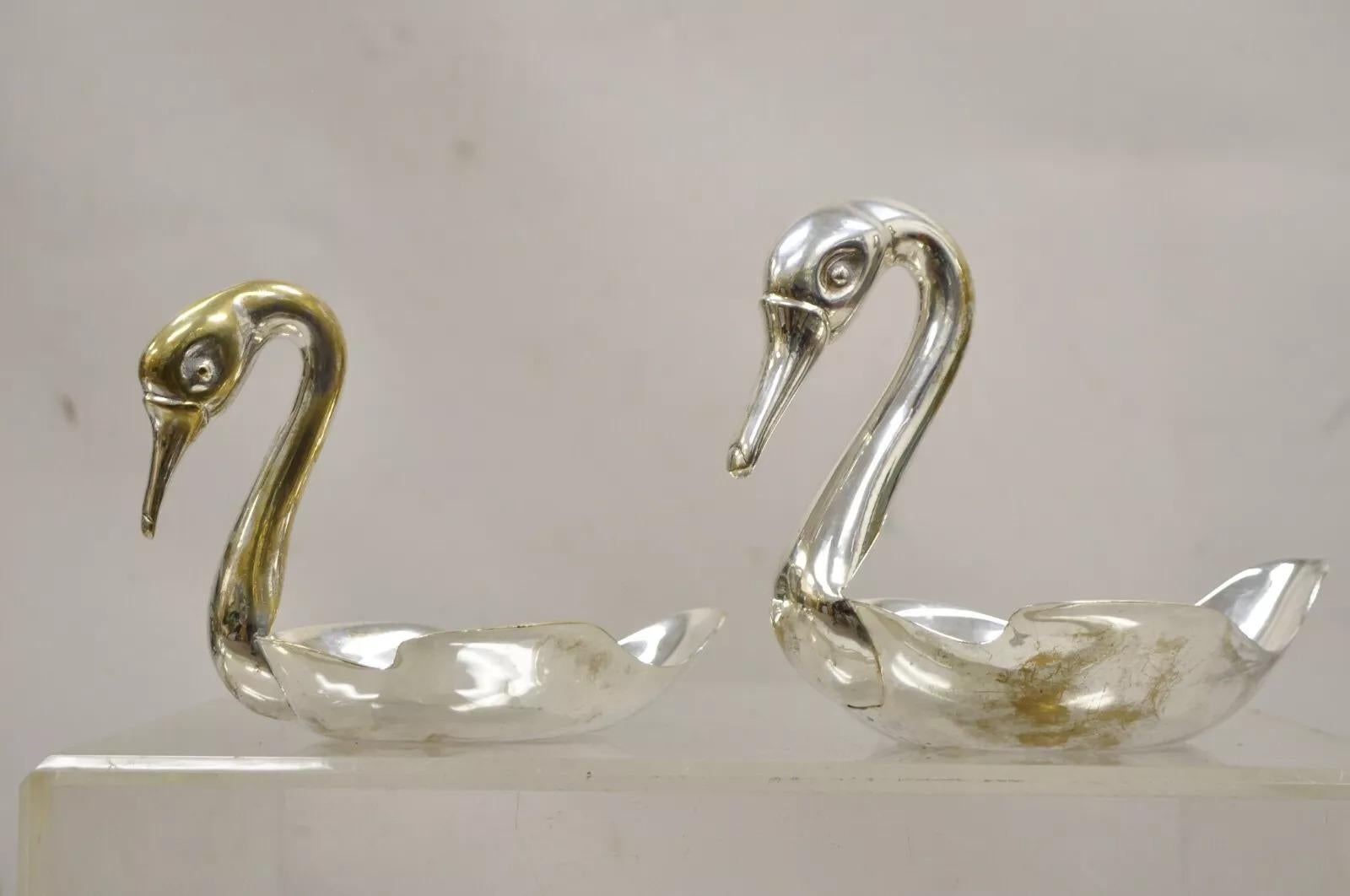 Modern Figural Silver Plated Copper Swan Bird Candy Dish Trinket Bowl - 2 Pcs For Sale 4