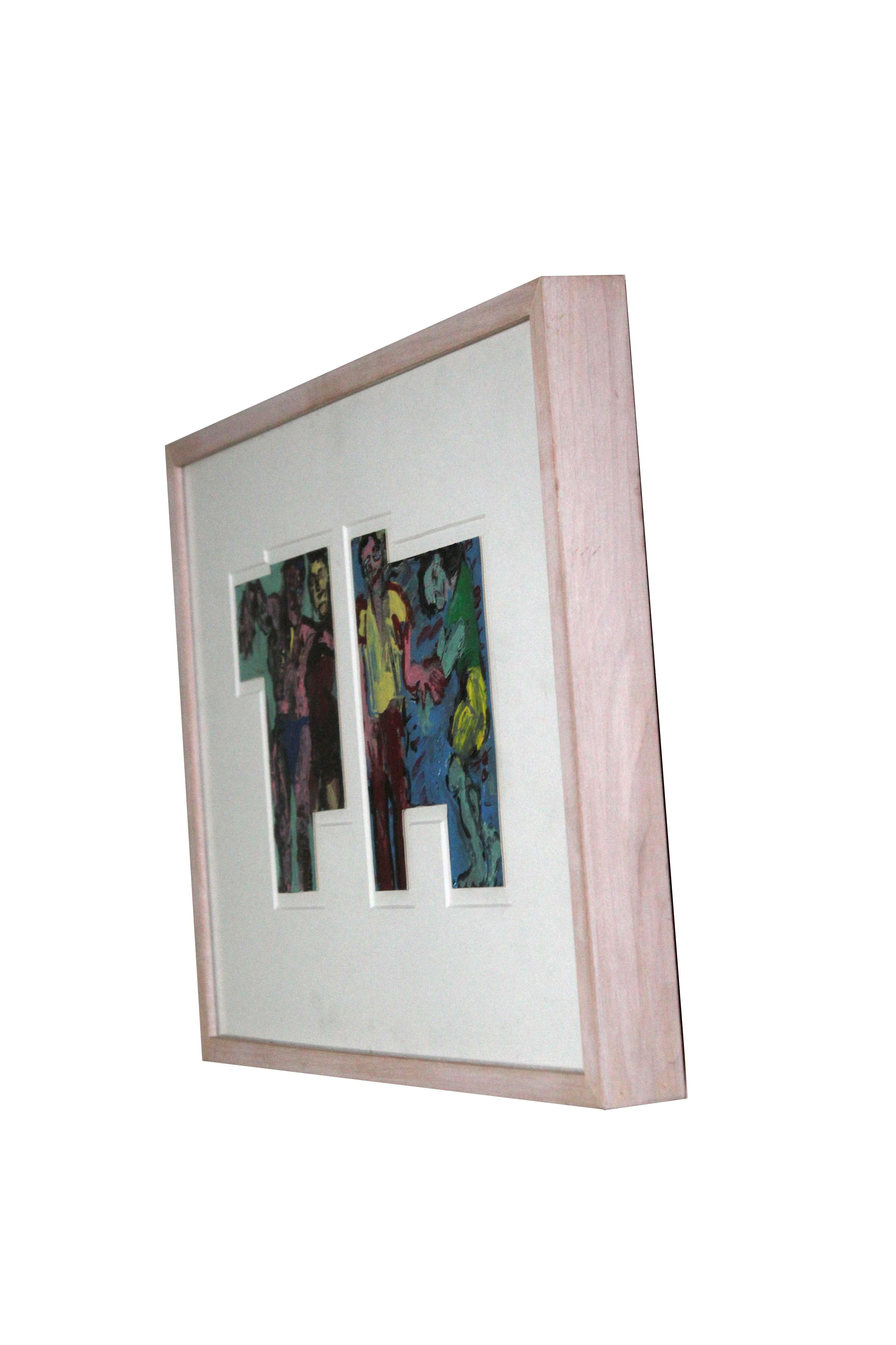 Modernes figuratives Acrylgemälde auf Papier im Stil von Egon Schiele, gerahmt im Zustand „Gut“ im Angebot in Keego Harbor, MI