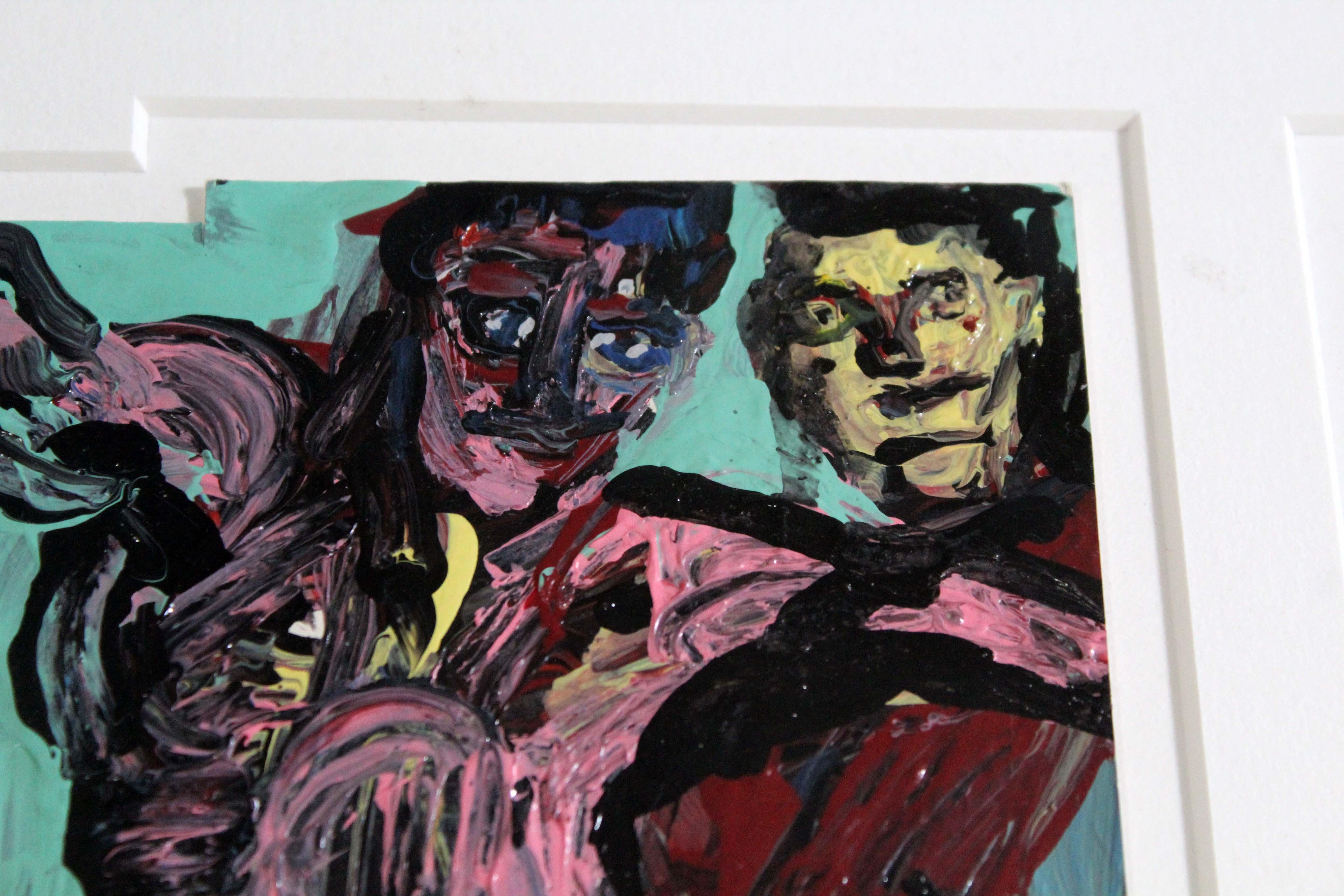 20th Century Modern Figurative Acrylic Painting on Paper in the Style of Egon Schiele Framed For Sale