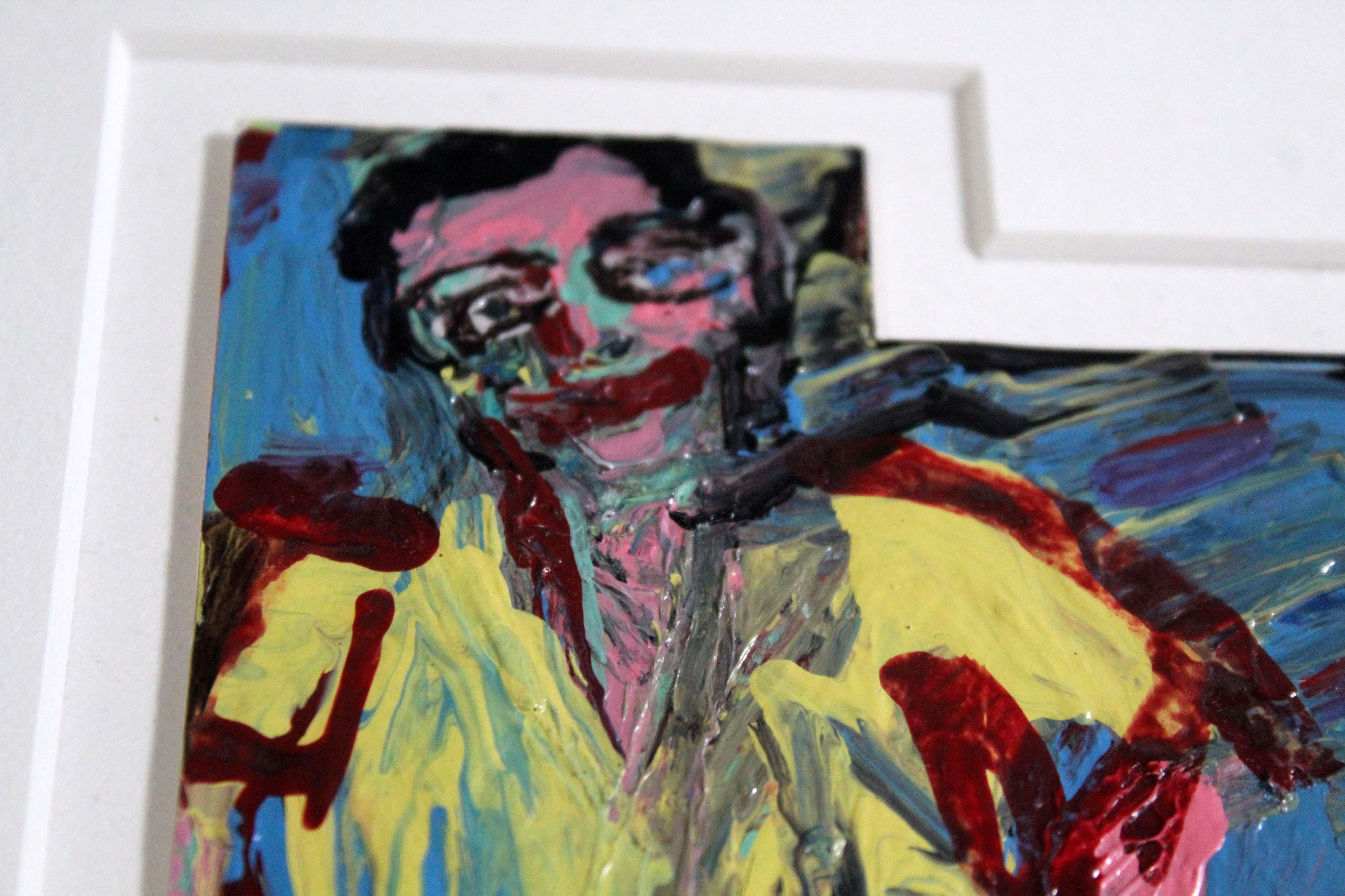 Modern Figurative Acrylic Painting on Paper in the Style of Egon Schiele Framed For Sale 3