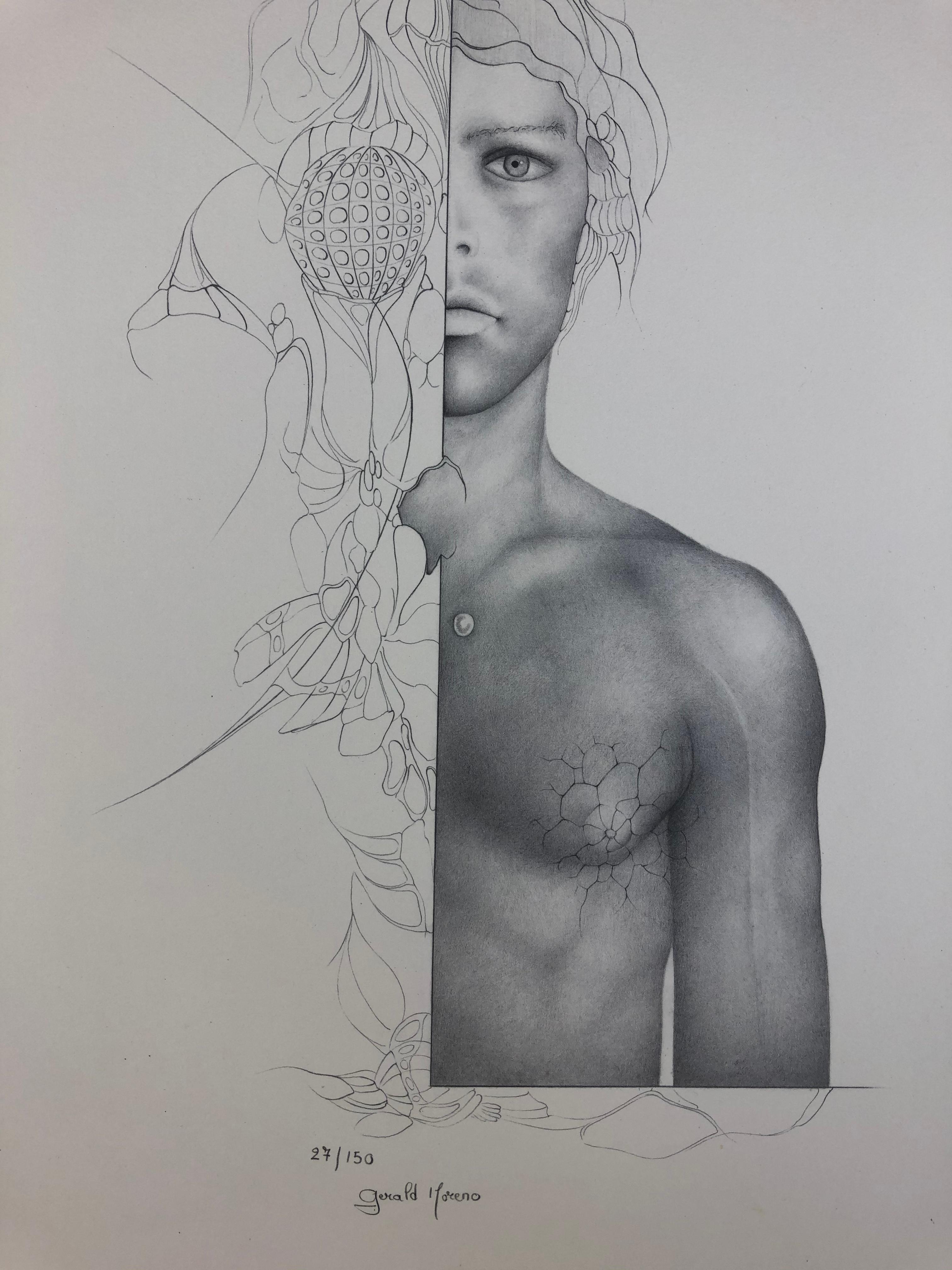 Modern Figurative Art, Dali Inspired Surrealist Drawing by Gerald Moreno In Good Condition For Sale In Miami, FL