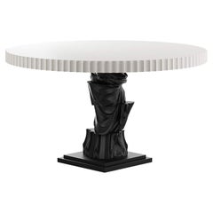 Modern Figurative Sculpture Round Pedestal Dining Table Marquetry Black & White