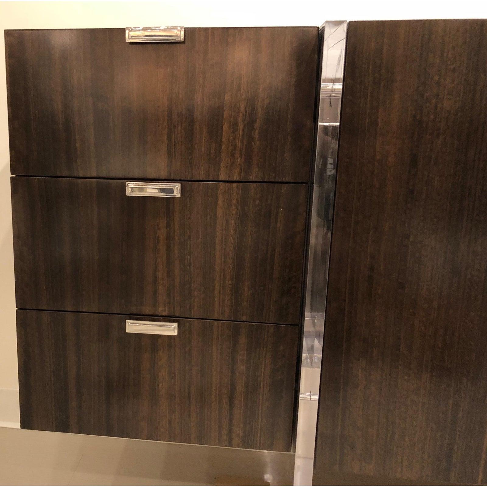 American Modern Figured Eucalyptus and Acrylic Sideboard Cabinet For Sale