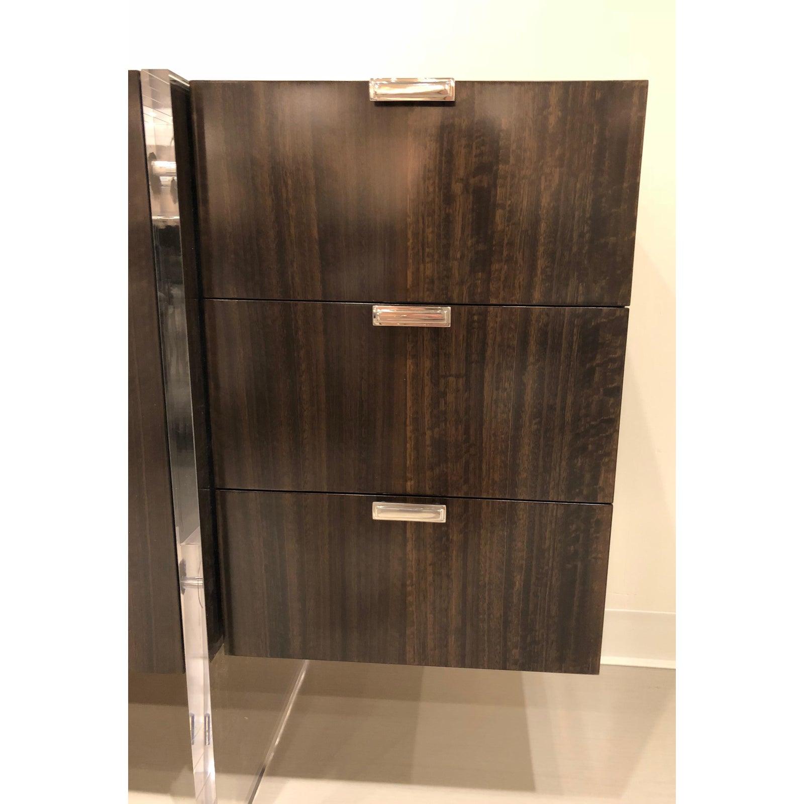 Contemporary Modern Figured Eucalyptus and Acrylic Sideboard Cabinet For Sale