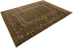 Tappeto Gabbeh moderno, annodato a mano, 11,8 × 9,1 piedi - Marrone e crema