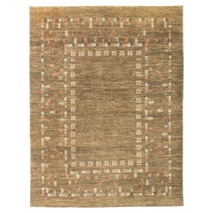 Modern Fine Gabbeh Rug, Hand Knotted, 11.8 × 9.1 ft – Brown and Cream