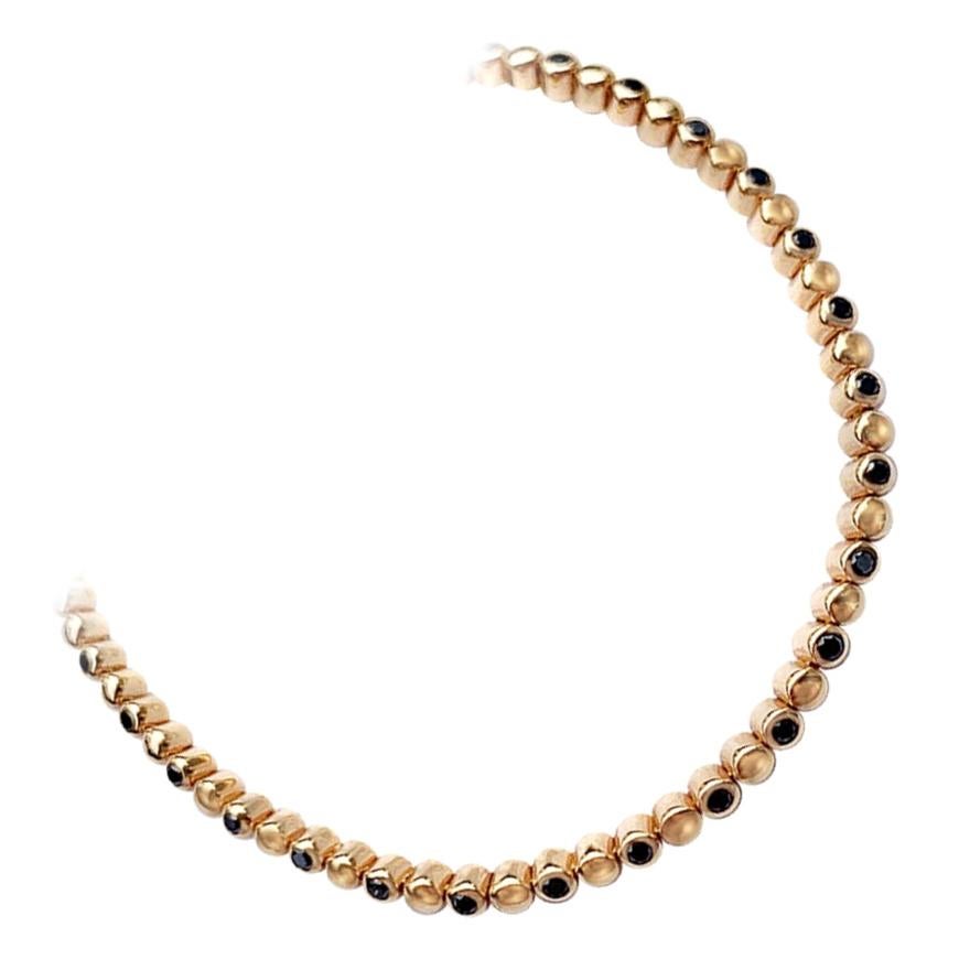 Bracelet tennis moderne en or jaune 18 carats et diamants noirs, bijouterie d'art
