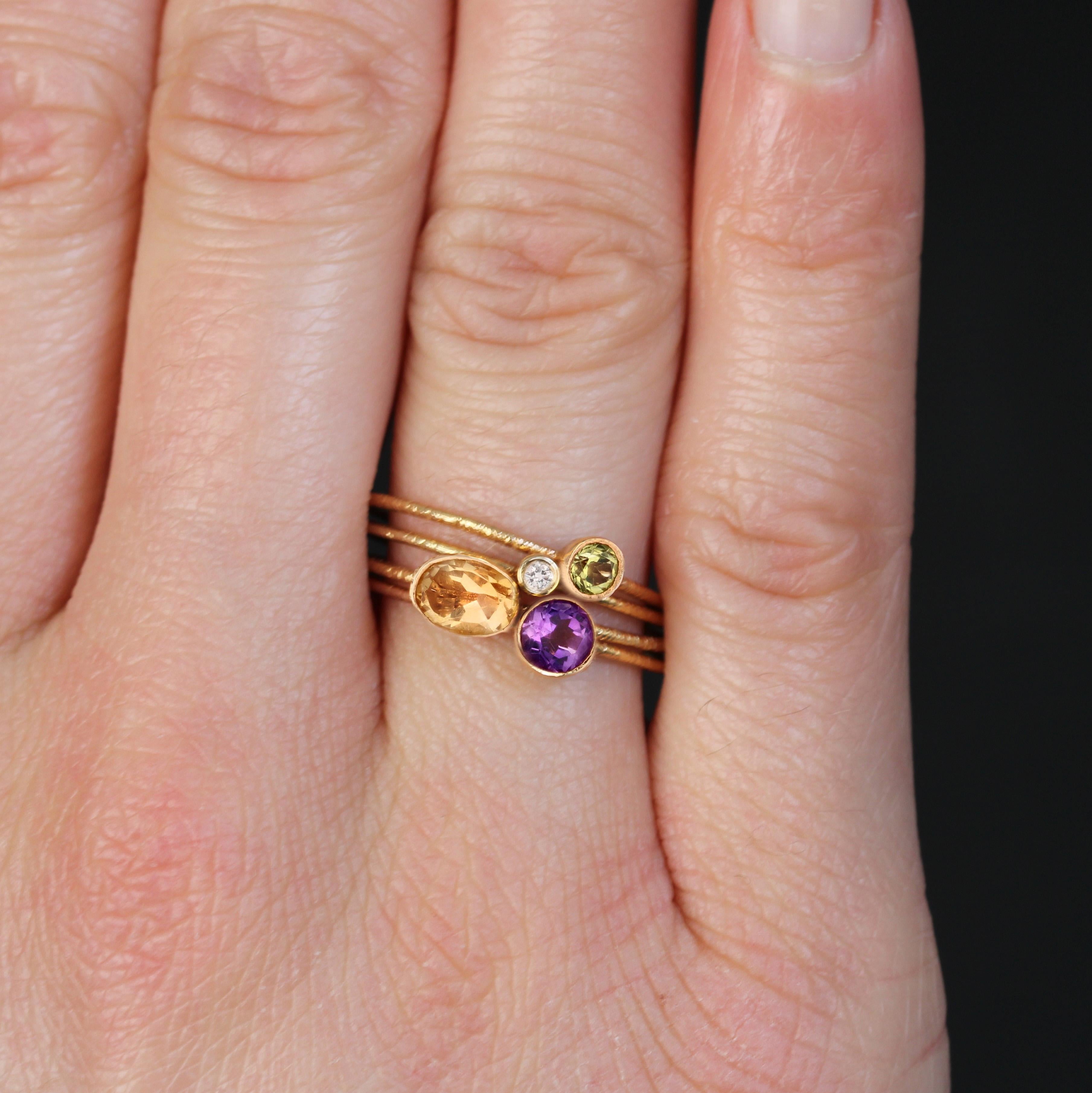 Women's Modern Fine Stones Rose Gold Four Rings