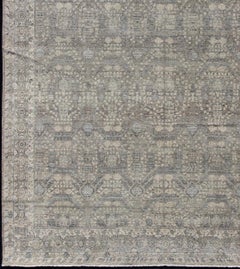 Fine Weave Distressed Tabriz Design Rug in Gray, Blue  9'11"  X 13'9"