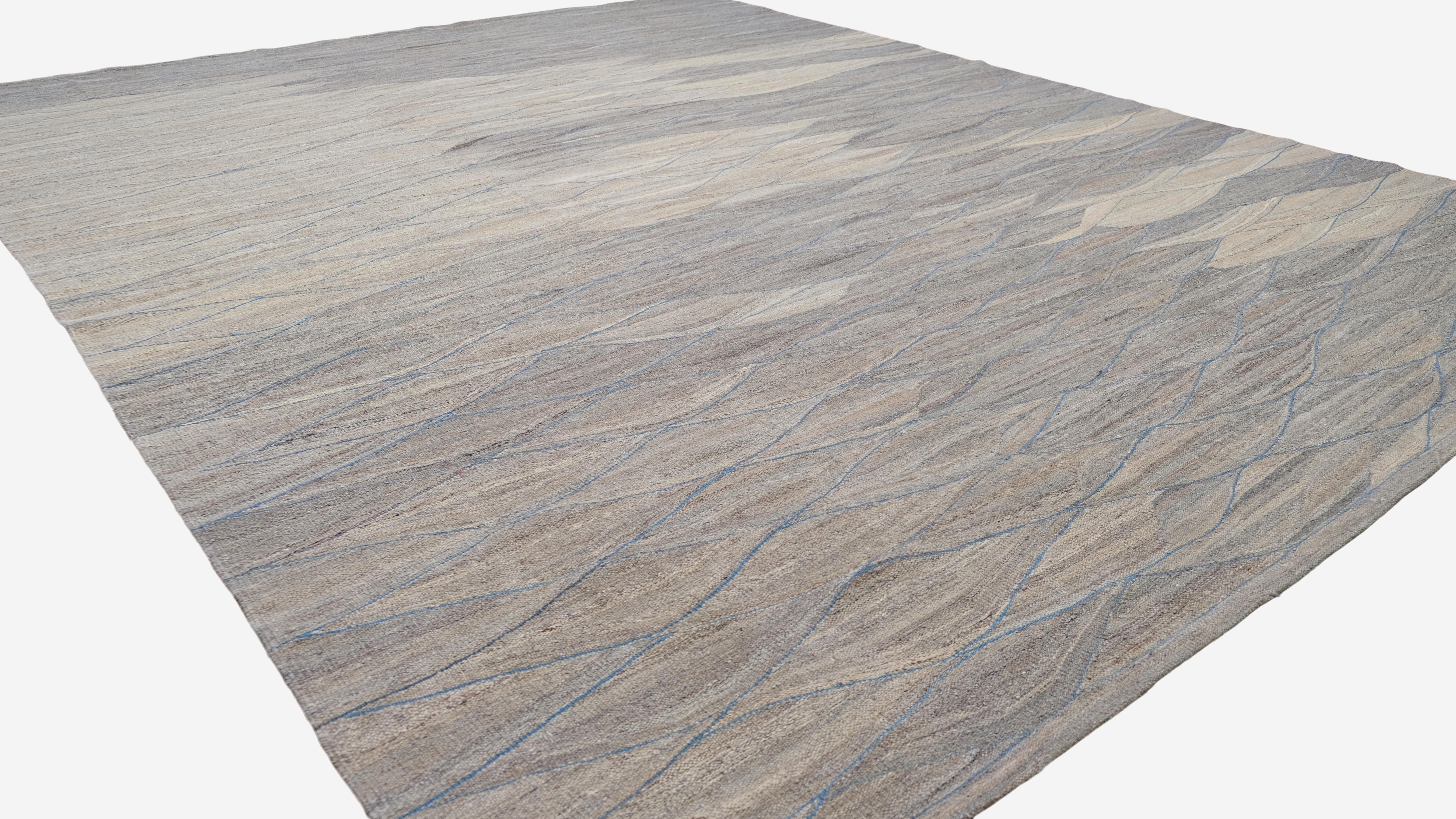 Tapis Kilim moderne en laine fine 11'10''x14'8'' Neuf - En vente à Torrance, CA