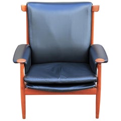 Modern Finn Juhl for France & Sons Bwana Lounge Chair in Black Leather and Teak