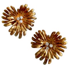 Modern "Fire Cracker" Diamond 14 Karat Gold Earrings