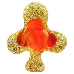 Modern Fire Opal Diamond 18k Yellow Gold “Ace” Ring