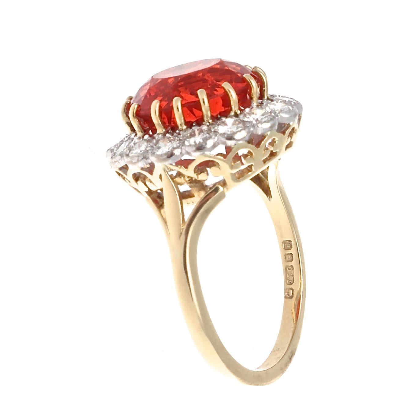 Modern Fire Opal Diamond Gold Ring In Excellent Condition In Beverly Hills, CA
