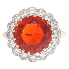 Modern Fire Opal Diamond Gold Ring