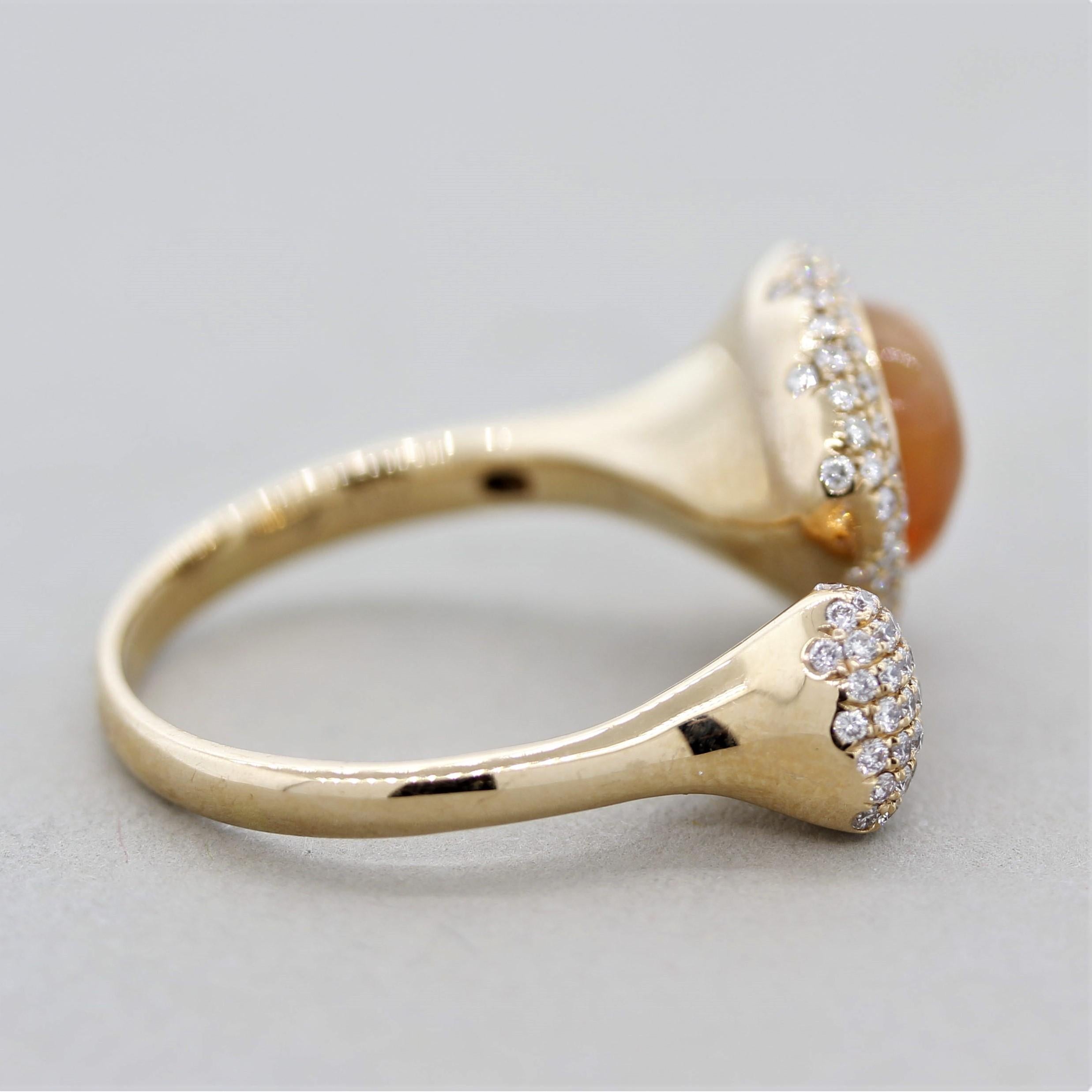 Women's Modern Fire Opal Diamond Gold “Twin” Ring For Sale