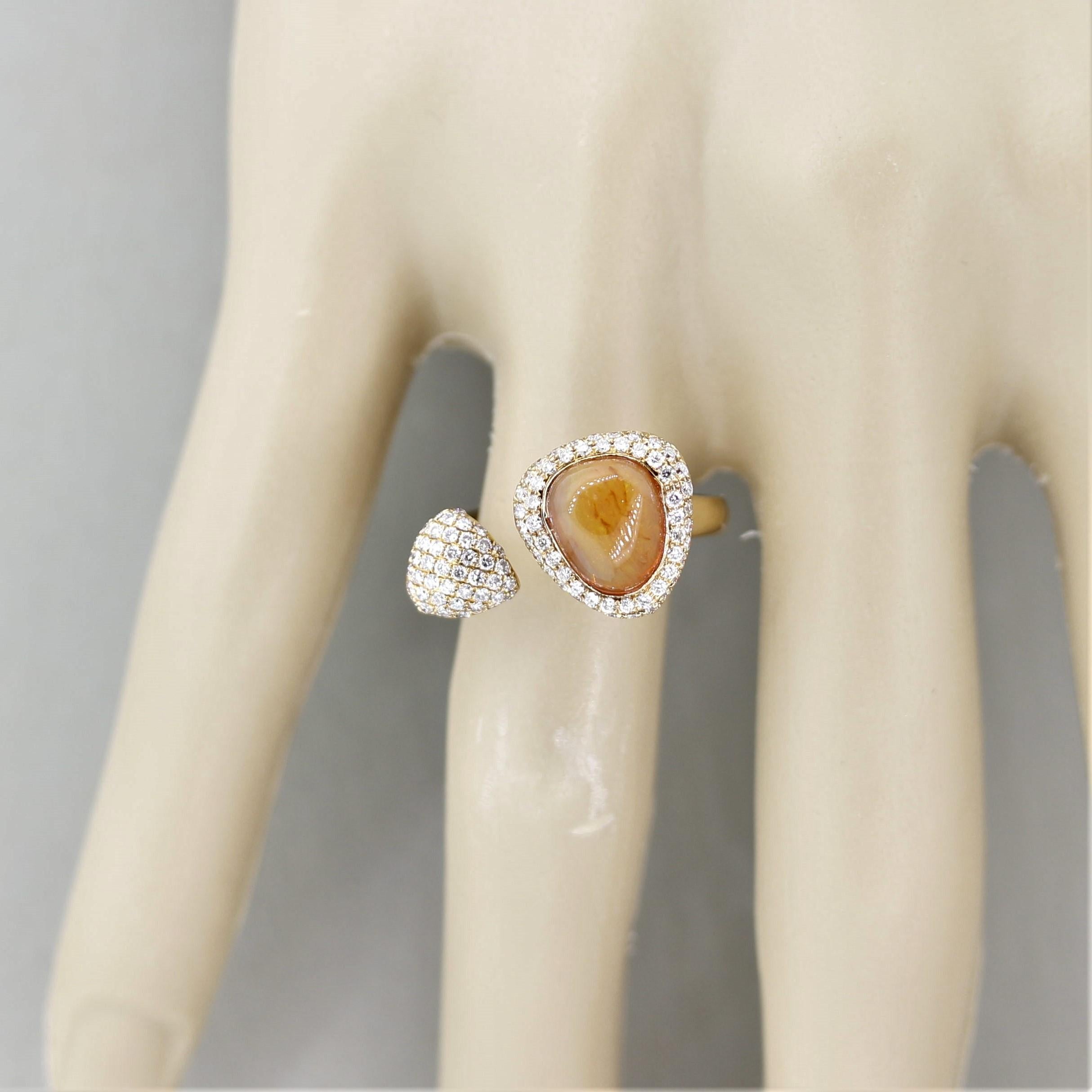 Modern Fire Opal Diamond Gold “Twin” Ring For Sale 1