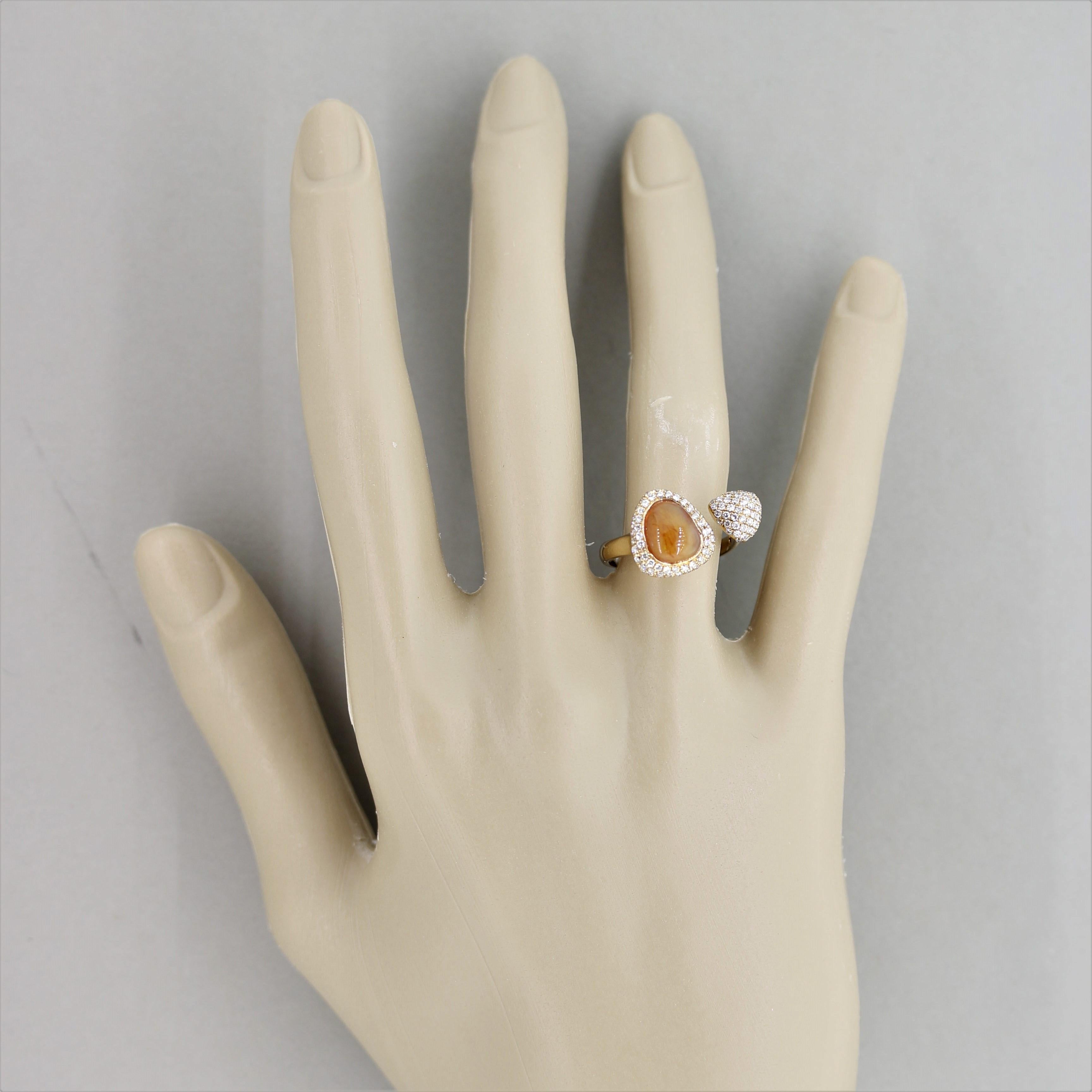 Modern Fire Opal Diamond Gold “Twin” Ring For Sale 2