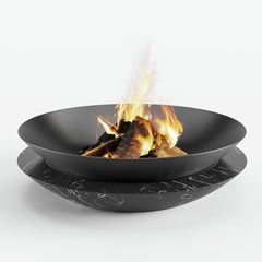Kaminbesteck aus schwarzem Kohlenstoffstahl und Nero Marquina-Marmor
