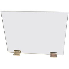 Modern Fire Screen in Silver Plated Brass and Tempered Glass