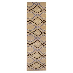 Modern Flat Kilim-Style Wool Walkway in Beige and Purple