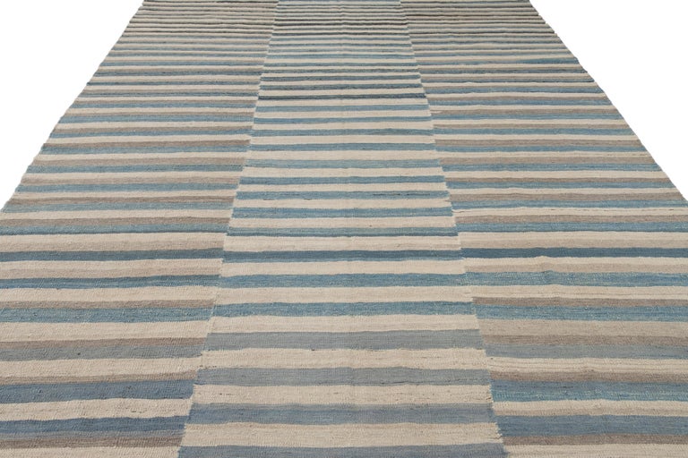 Striped Wool Rugs Modern Flat-Weave Handmade Striped Wool Rug For Sale at 1stDibs