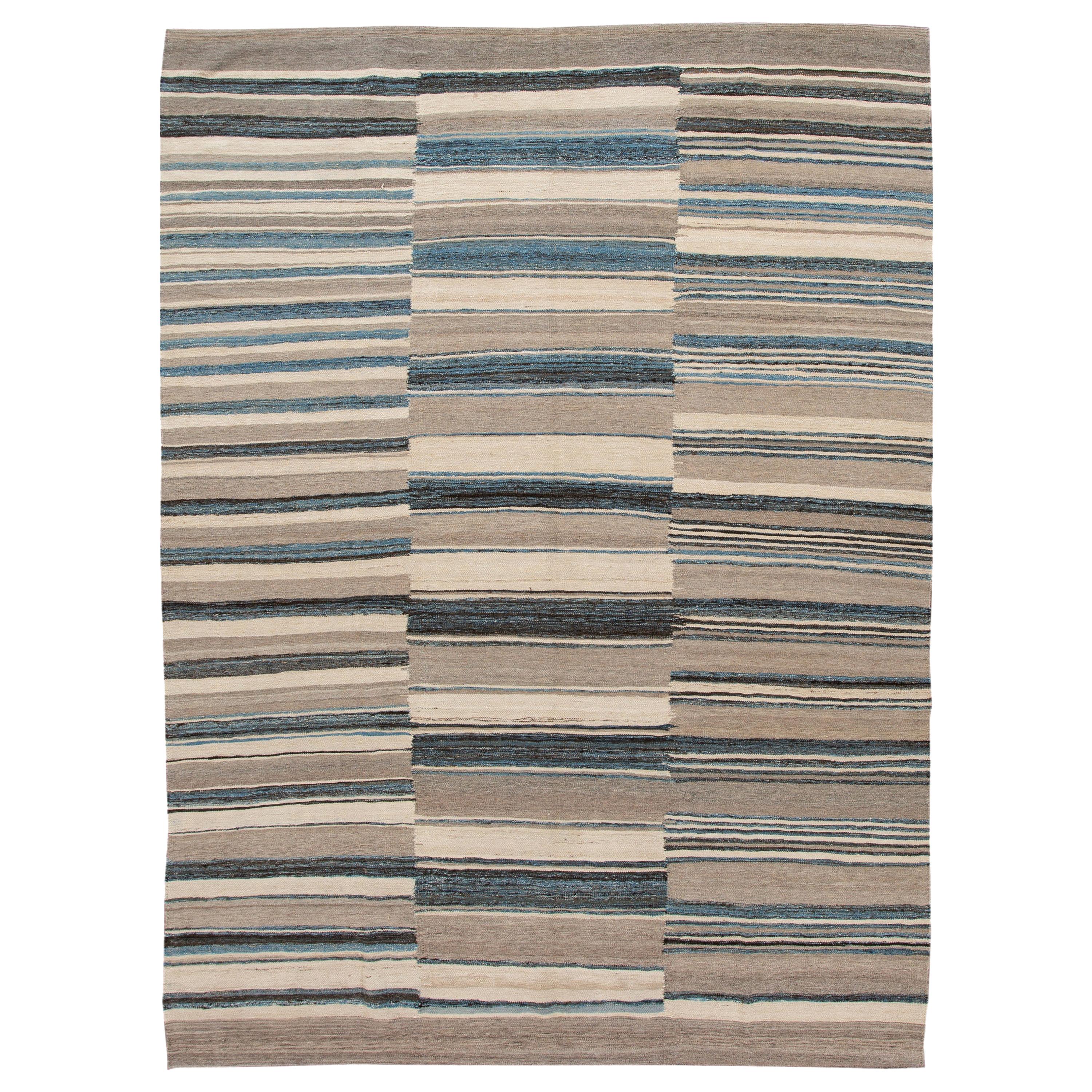 Modern Flat-Weave Kilim Room Size Wool Rug