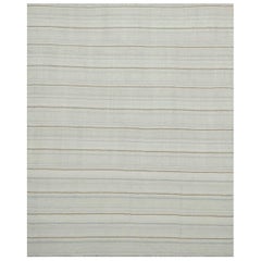 Modern Flat-Weave Kilim Rug in Ivory with Brown, White & Gray Stripes