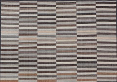 Modern Flat-Weave Kilim Rug in Multi-Panel Striped Design in Earthy Tones