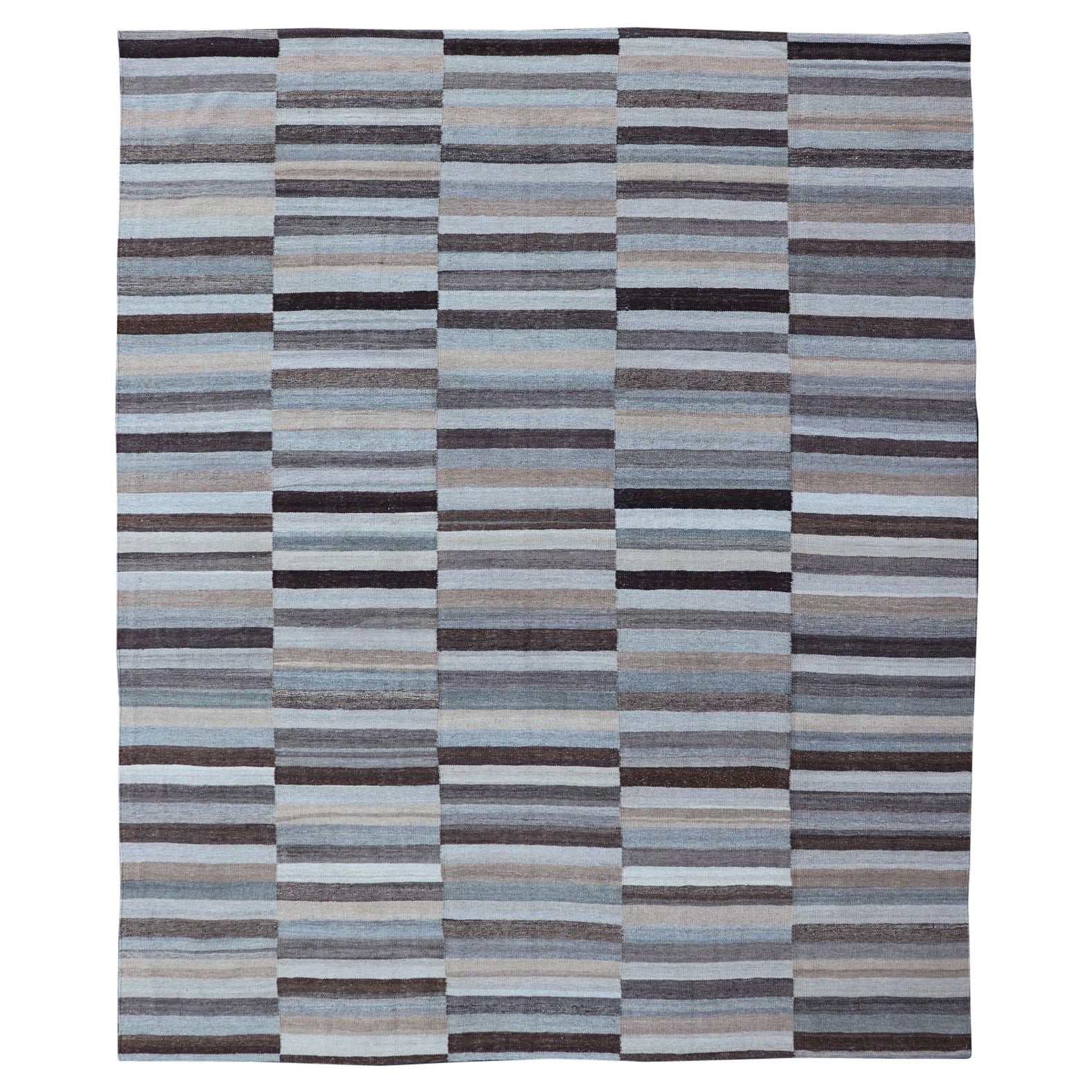 Moderno Rug & Kilim a trama piatta con design a righe a più pannelli nei toni della terra