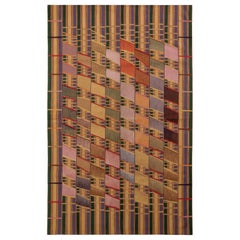 Modern Flat-Weave Rug in Beige-Brown Art Deco Kilim Rug Design