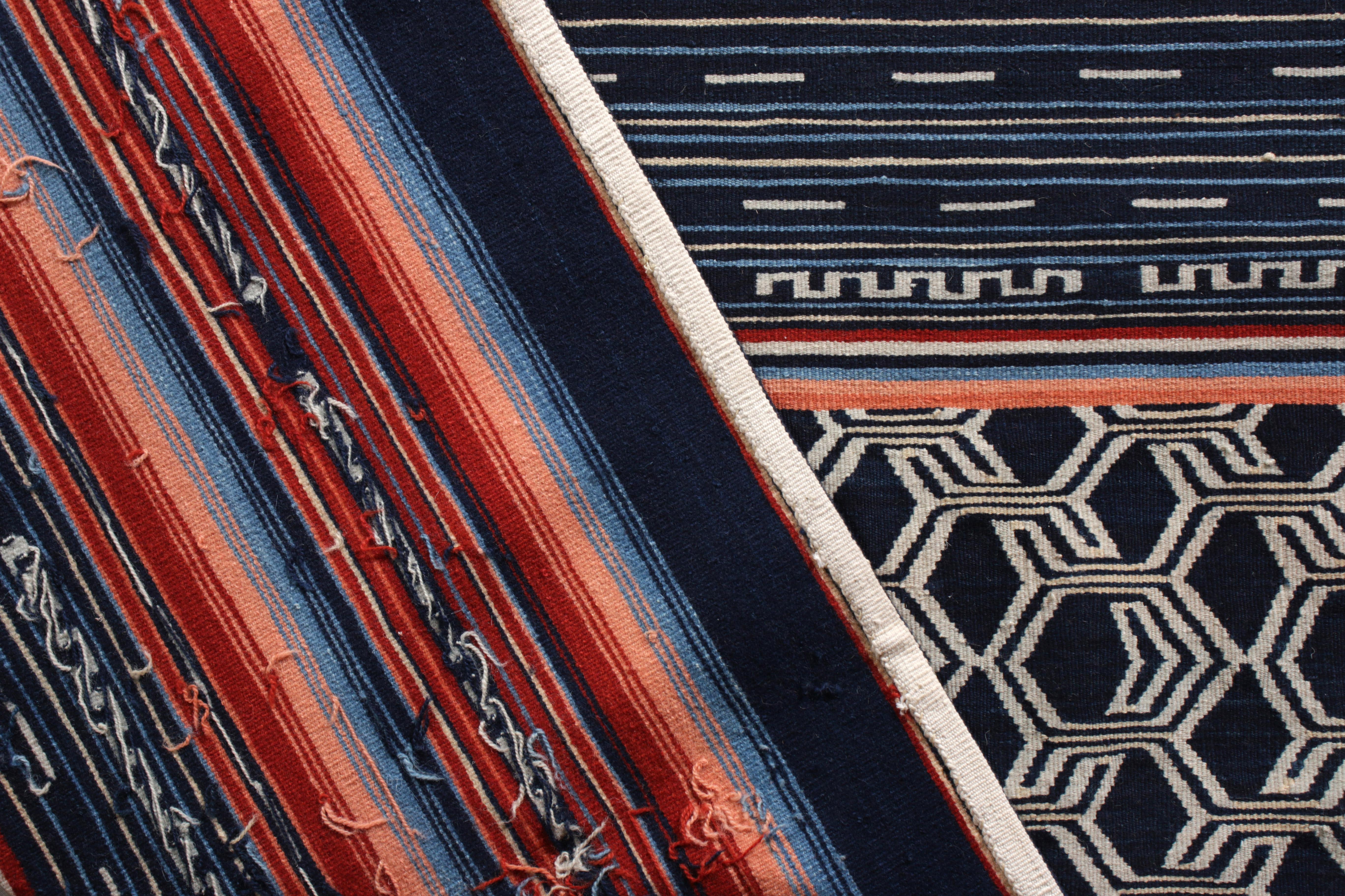 Modern Flat-Weave Rug in Blue and Red Striped Kilim Rug Design In New Condition In Long Island City, NY