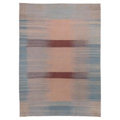 Modern Flatweave Area Rug, Scandinavian Inspired, Baby Blue, Pink & Maroon Tones