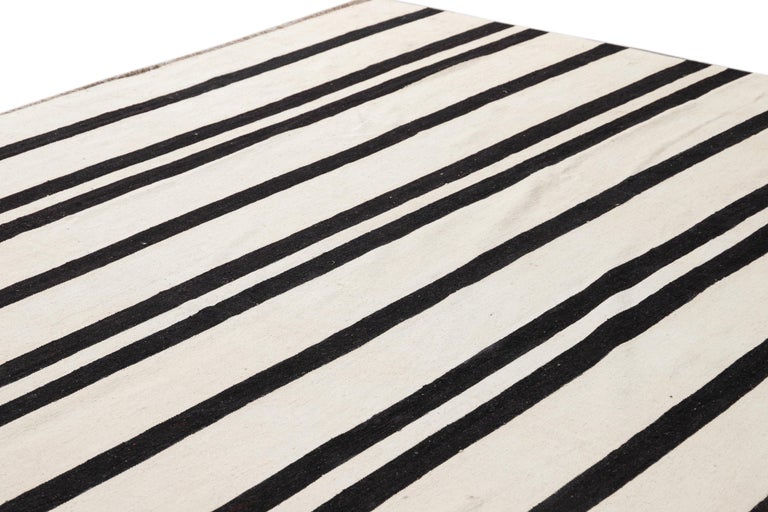 Modern Flatweave Black and White Striped Kilim Rug For Sale at 1stDibs