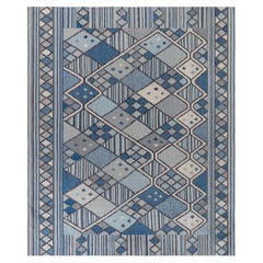 Moderner, flachgewebter, geometrischer, dunkelgrauer Teppich „Rhombique“ von Doris Leslie Blau