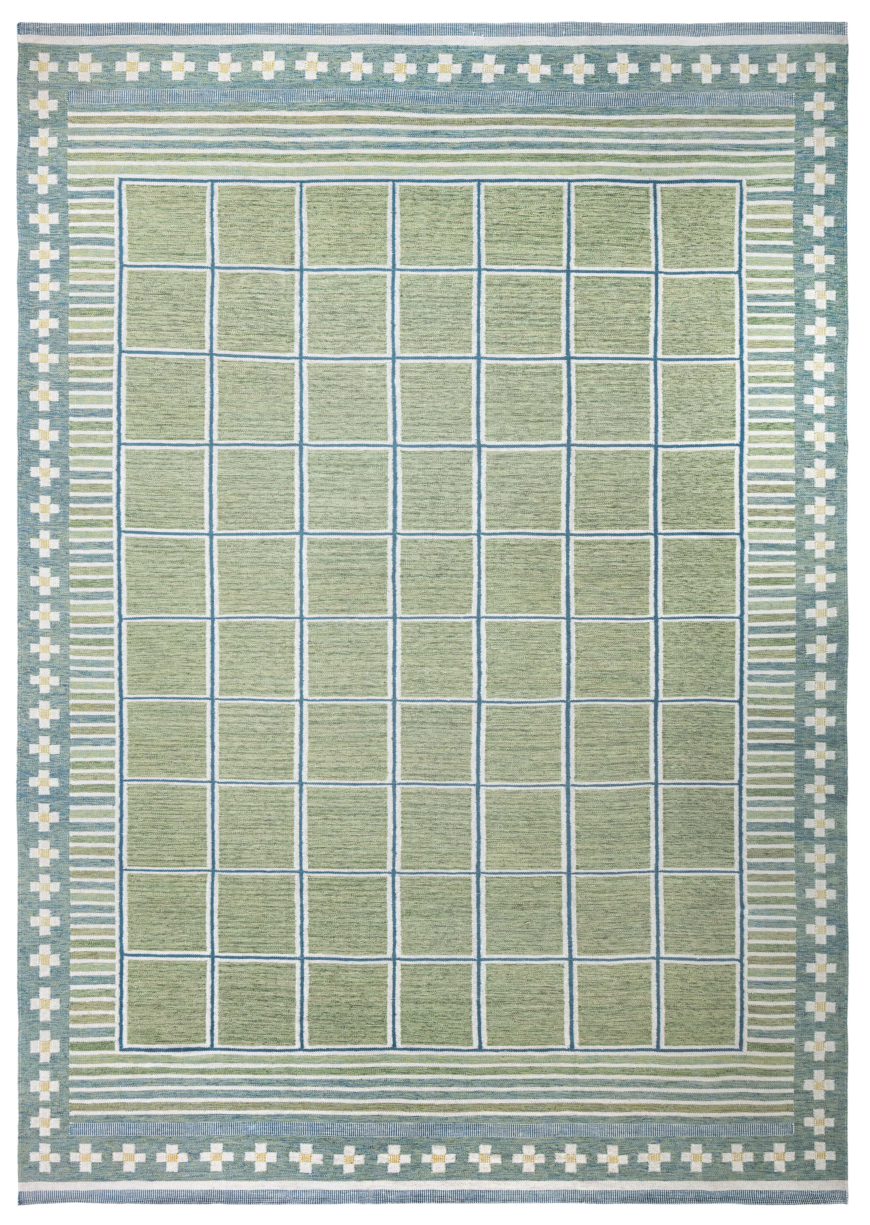 Modern Flatweave Geometric Ivory Wool Rug "Greenpane" by Doris Leslie Blau For Sale