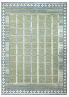 Modern Flatweave Geometric Ivory Wool Rug "Greenpane" by Doris Leslie Blau