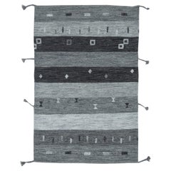 Modern Flatweave Geometric Light Gray Carpet "Slateglyph" by Doris Leslie Blau