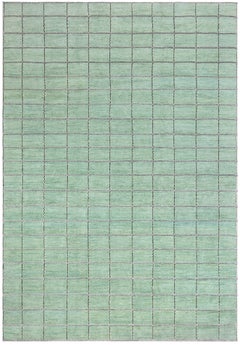 Modern Flatweave Geometric Mint Oversized Rug "Riziere" by Doris Leslie Blau
