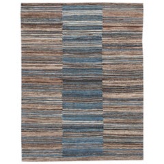 Tapis moderne en laine rayée à tissage plat fait à la main