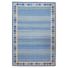 Modern Flatweave Handmade Wool Rug in Blue Geometric Design 10' X 14'6"