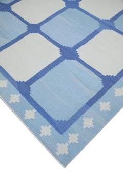 Blue Geometric Design Flatweave Handmade Wool Rug 10'2" X 14'6"