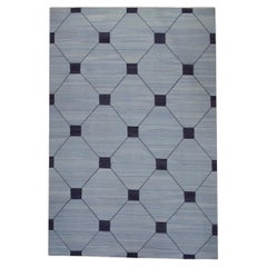 Blue Flatweave Handmade Wool Rug in Navy Geometric Pattern 10'2" X 14'6"