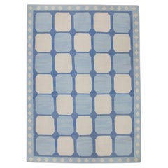 Blauer handgefertigter Flachgewebe-Wollteppich in geometrischem Design 10'4" X 14'4"