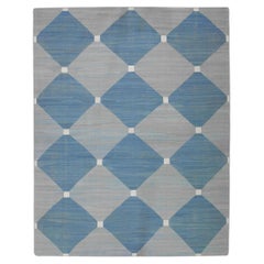 Blue Geometric Design Flatweave Handmade Wool Rug 12
1" X 15
6"