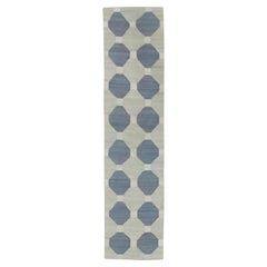 Gray and Blue Geometric Design Flatweave Handmade Wool Runner 2'10" X 12'2"