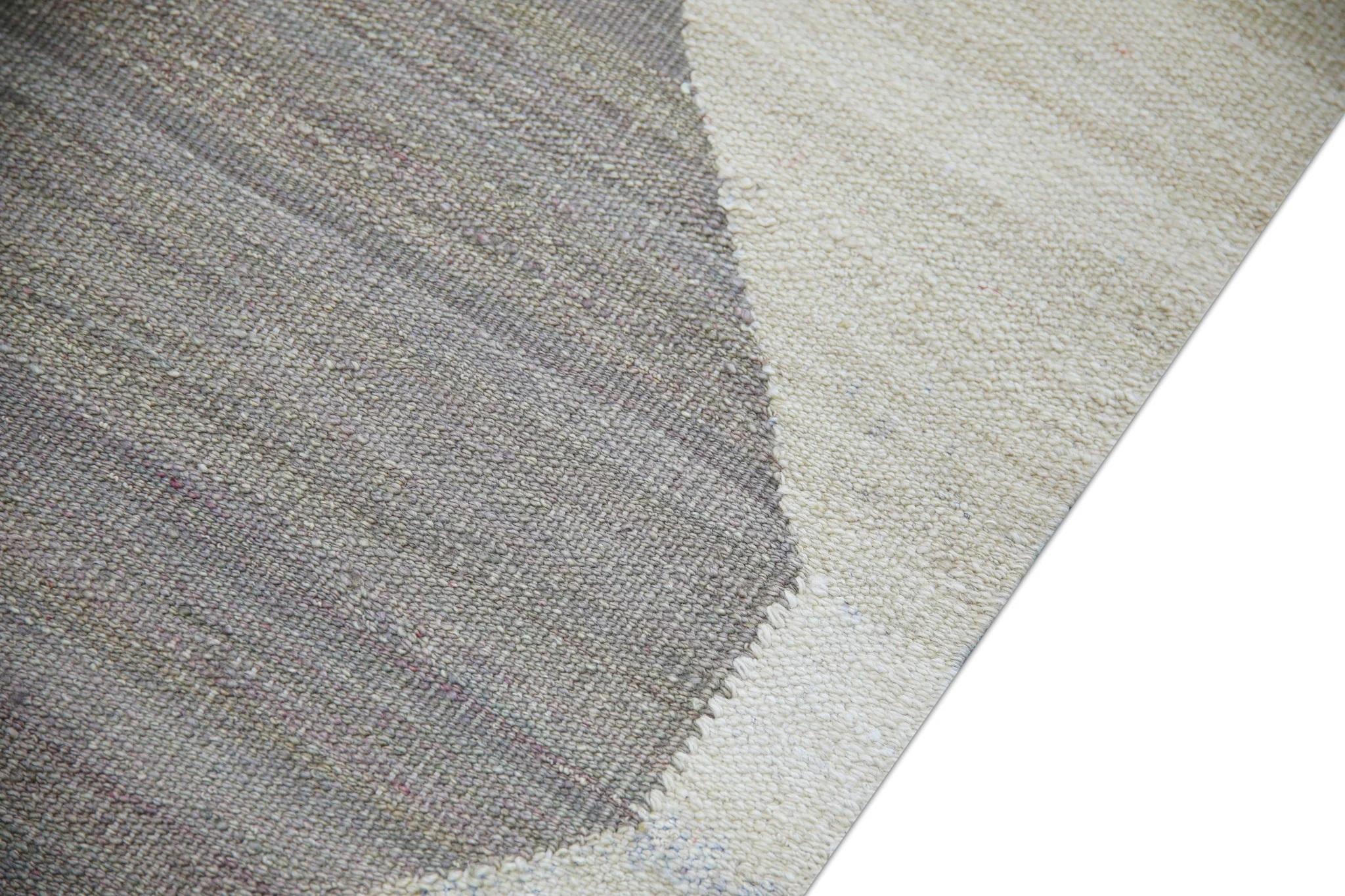 Turco Runner in lana fatto a mano con disegno geometrico marrone e marrone, 2'11